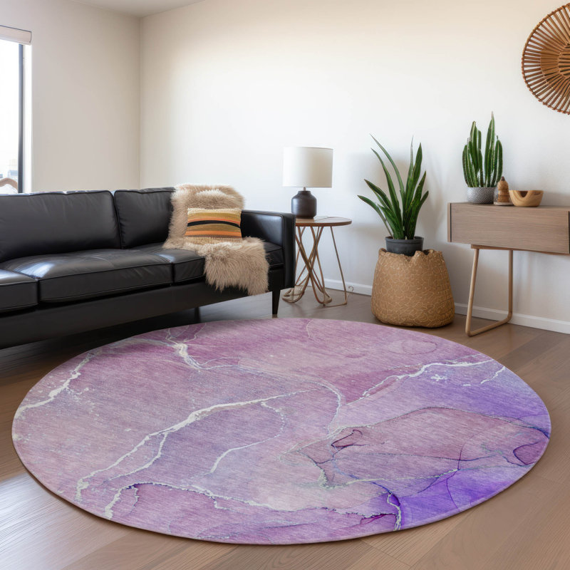 Tapis mauve Premium lavable à la machine Cerrito AMF511, Rond 8 pi