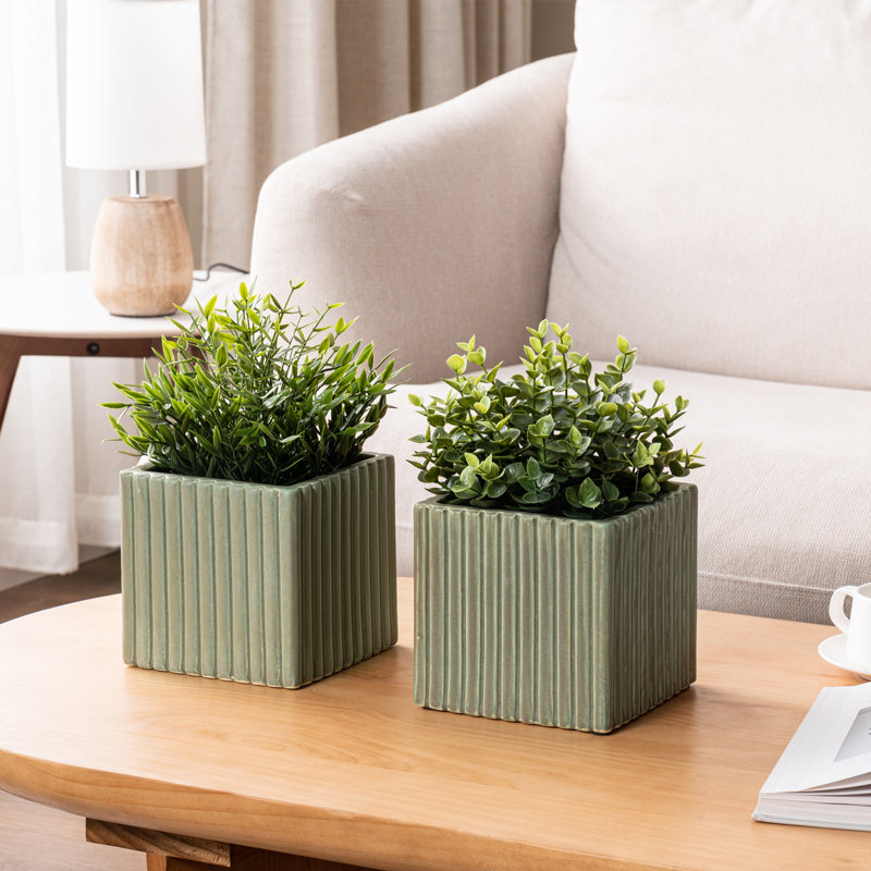 2 Piece Vintage Ceramic Flower Pot Planters