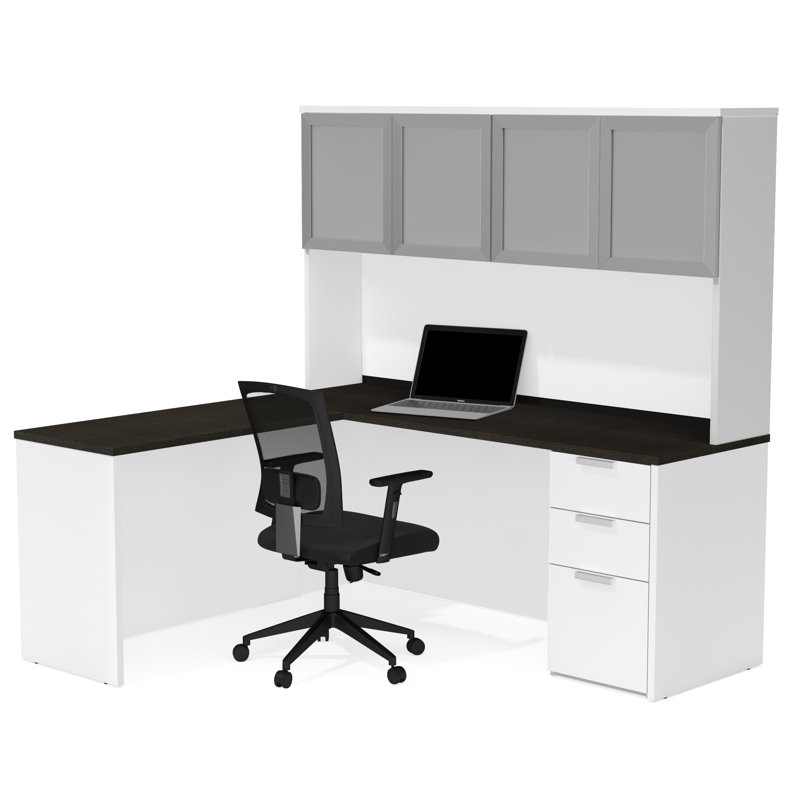 Bureau de direction en L réversible avec rehausse Glidden, Blanc