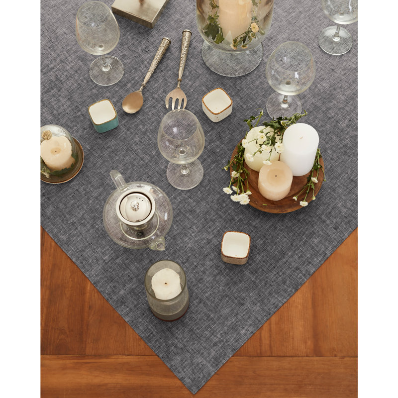 100% Pure Linen Table Throw - Athena, Chambray Black
