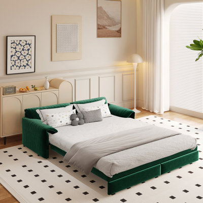 Canapé-lit convertible grand 3-en-1 avec rangement latéral, causeuse multifonctionnelle en velours pour le salon et la chambre à coucher