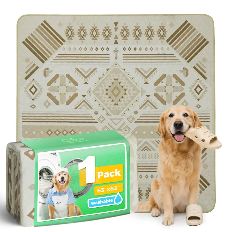 Protège-peluche lavable pour chiens, coussins pour chiots avec super absorbant, spécialement conçu pour le parc pour animaux 24 pouces Rollick / HomePlus de 24 pouces de FXW, carré de 63 po, géométrique kaki, paquet de 1