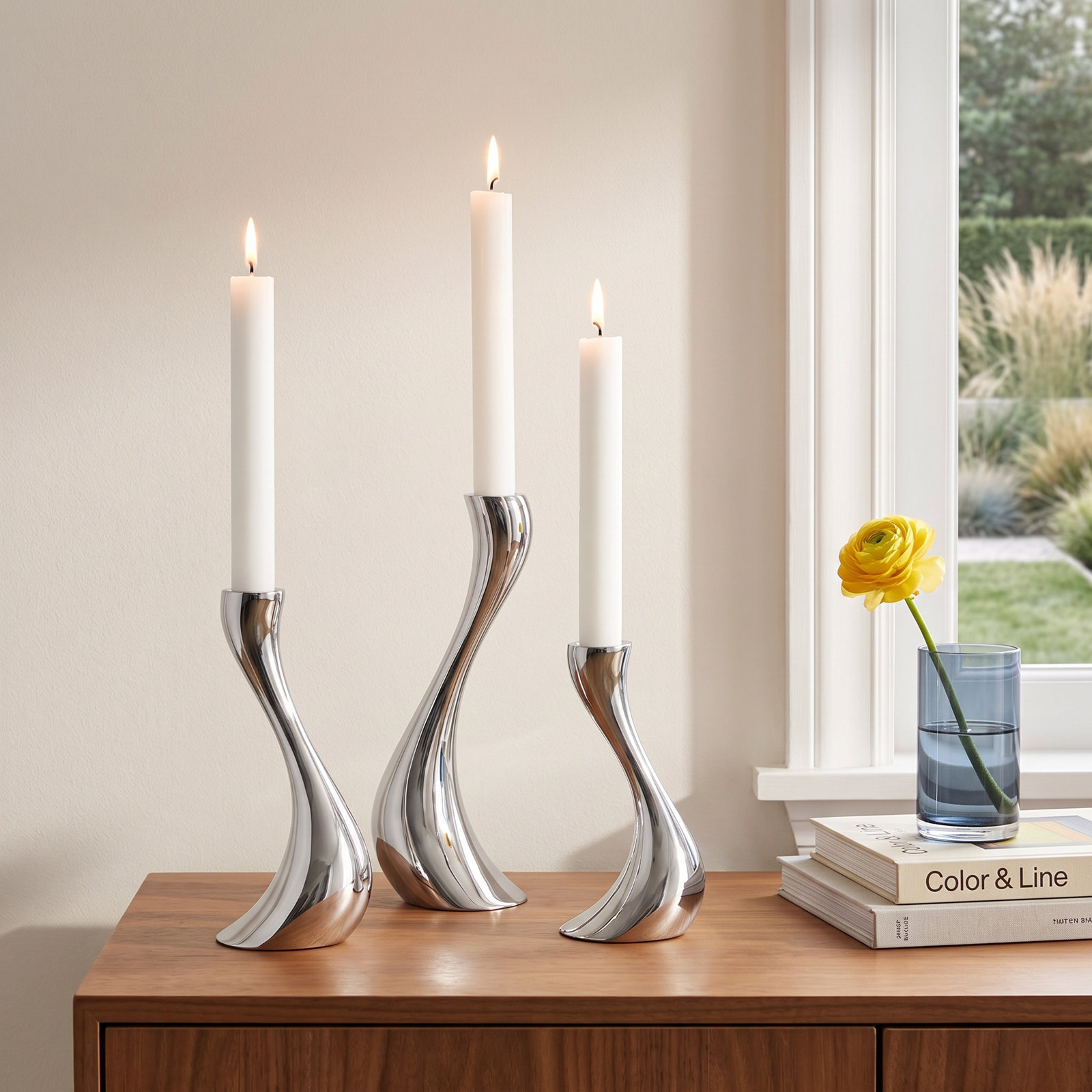 Cobra 3-Piece Candlestick Set, Stainless Steel