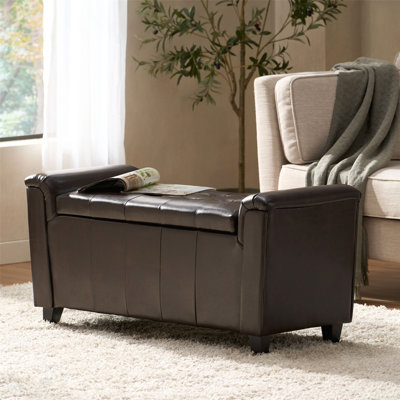 Banc de rangement contemporain avec capitonnage à boutons gaufré et revêtement luxueux, parfait pour organiser et rehausser n'importe quelle pièce