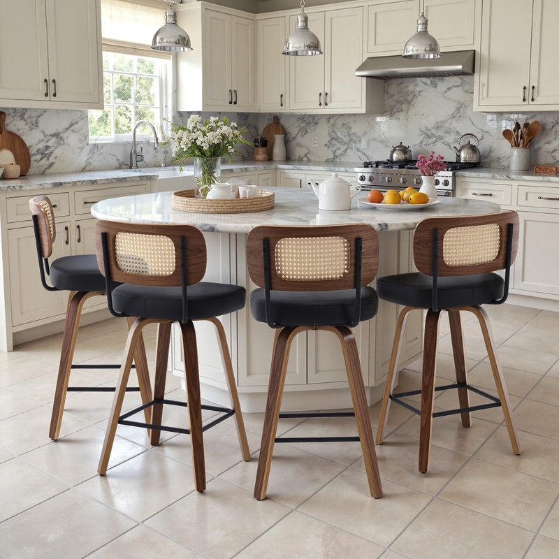 Lucania Swivel Upholstered Counter & Bar Stool, Black, Counter Stool (26" Seat Height), Brown