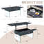 Table basse à plateau relevable de 43,3 pouces avec rangement - marbre noir et verre trempé (capacité de 300 lb), peu encombrante, pour le salon, le bureau-1134821577-1134821578