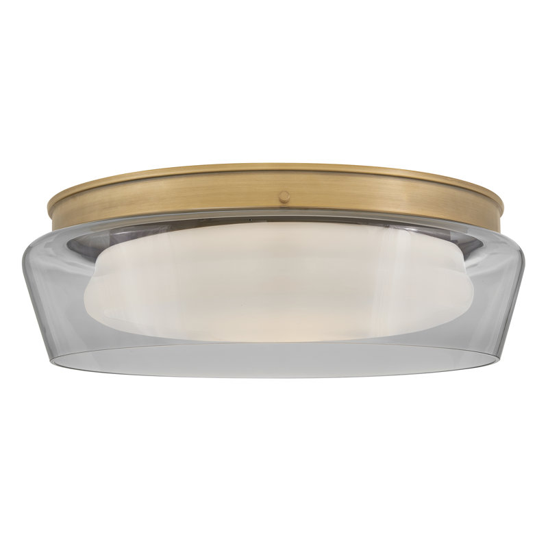Demi 22-in Integrated LED Flush Mount Light w/ Cased Opal and Smoke Shade, Heritage Brass