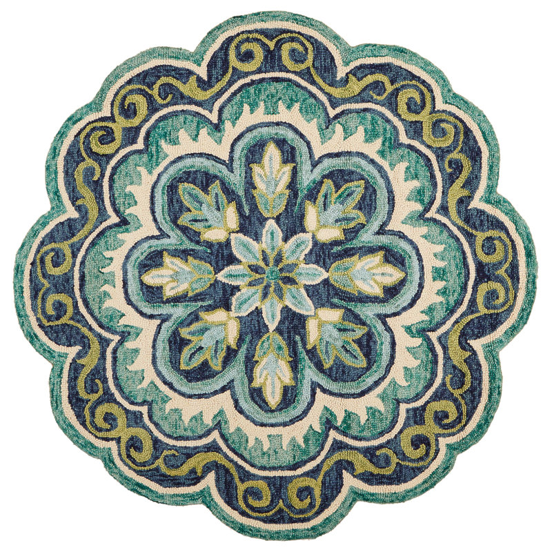 Tapis vert en laine touffeté à la main Cementon, Rond 4 pi