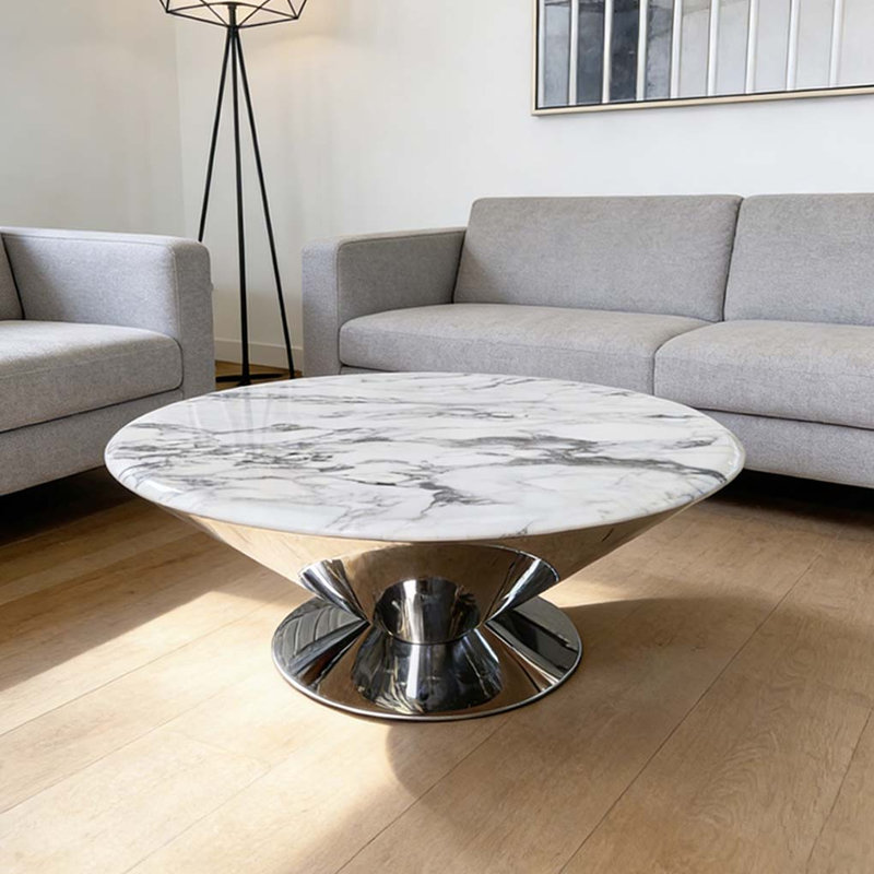 Table basse Minimalist UFO, H 14,96 po x L 35,43 po x l 35,43 po, Blanc