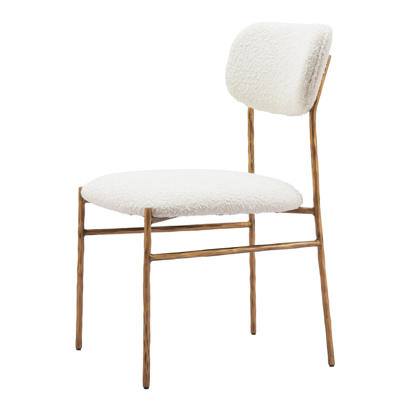 Cream and Brass Upholstery Open Back Dining Side Chair