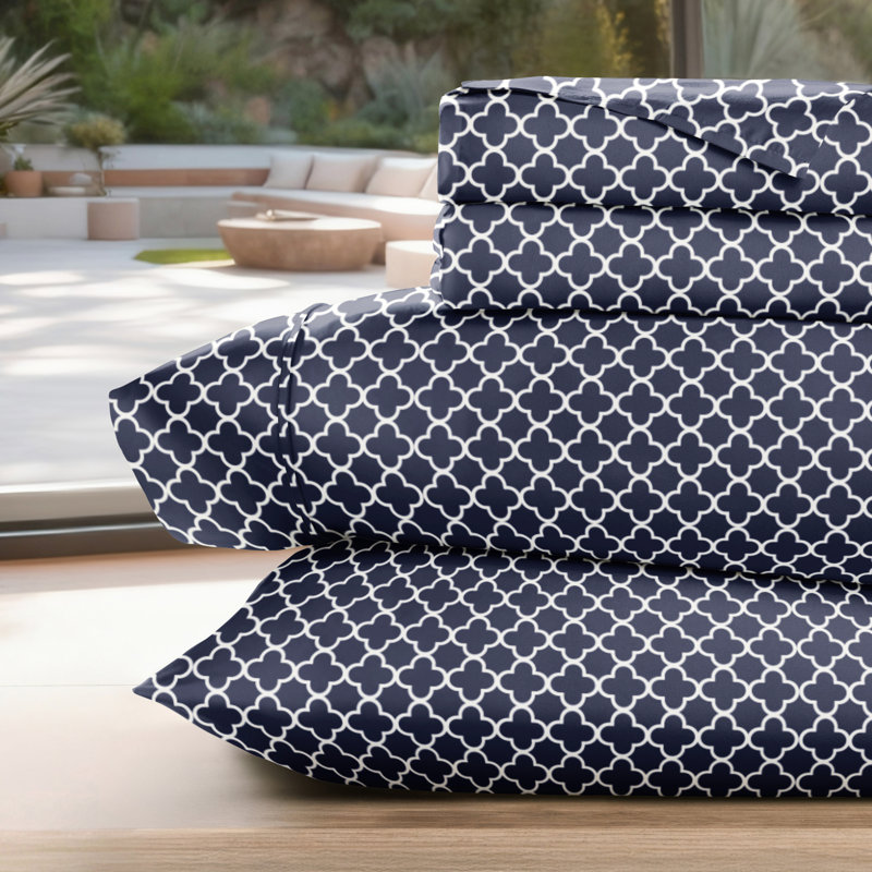 Ensemble de draps Edinburg, Bleu marine, Double