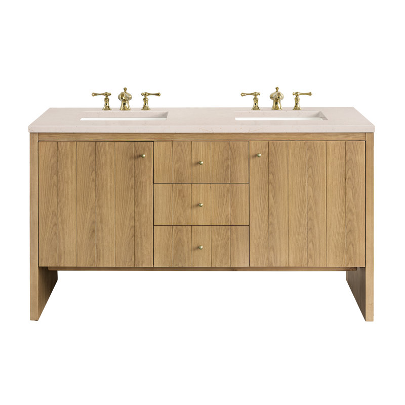 Hudson 60'' Double Bathroom Vanity with Top, Charcoal Soapstone, 8" Widespread, Light Natural Oak