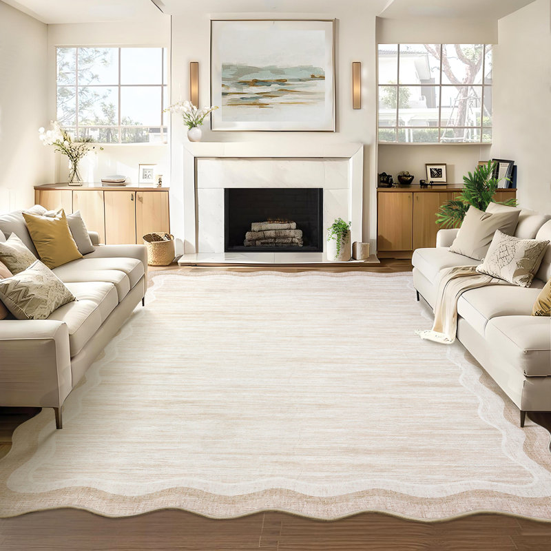 Bordered Design Machine Washable Rug with Rubber Backing for Living Room Modern Non-Slip Dining Room Rug Easy-Cleaning Floor Carpet for Bedroom