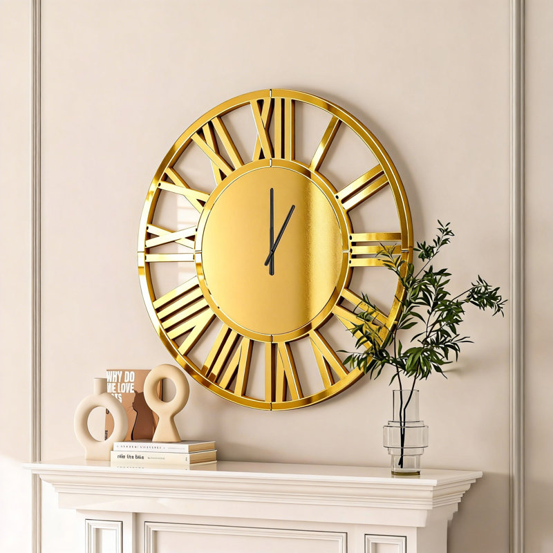 Très grande horloge murale Jeni, Doré, H 39,37 po x l 39,37 po x P 1,38 po