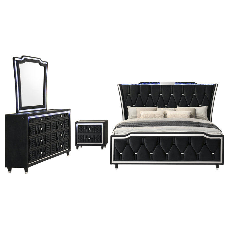 Ensemble de chambre avec grand lit noir 4 pièces