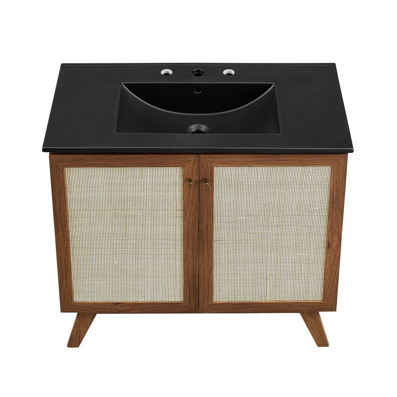 Soma 36'' Walnut Black Freestanding Bathroom Vanity with Rattan Weave