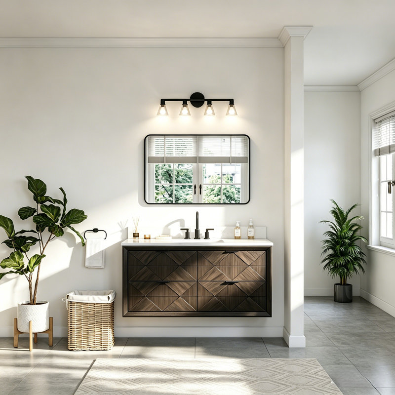 Meuble-lavabo flottant moyen en bois 48 po avec plateau en marbre d'ingénierie de 48 po, Brown