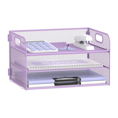 3 Tier Paper Tray Organizer, Mesh Desktop File Organizer With Handles
