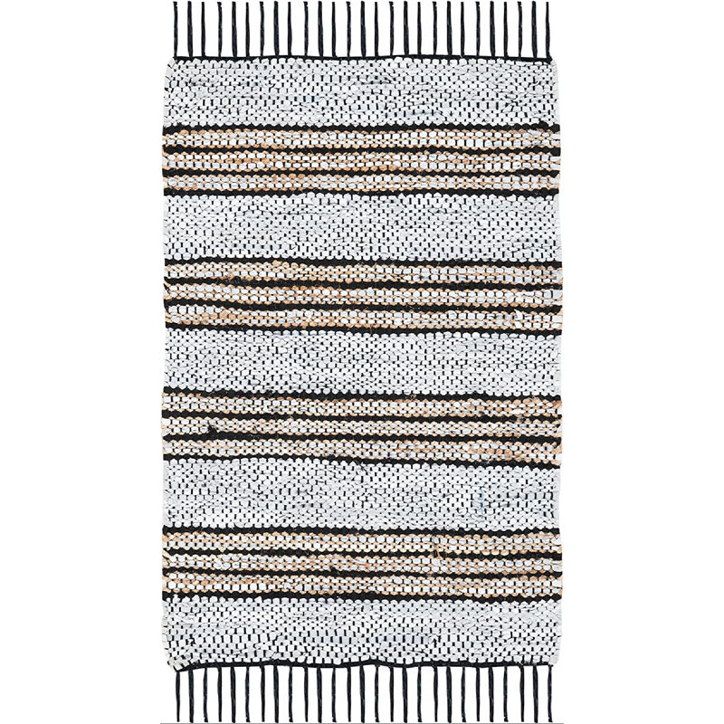 Mod-Chic Gray and Natural Handwoven Cotton-Cowhide Area Rug - 2' x 3'