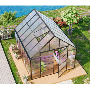 Serre en polycarbonate de 12 pi x 10 pi avec cadre en aluminium, porte verrouillable et fenêtre de ventilation