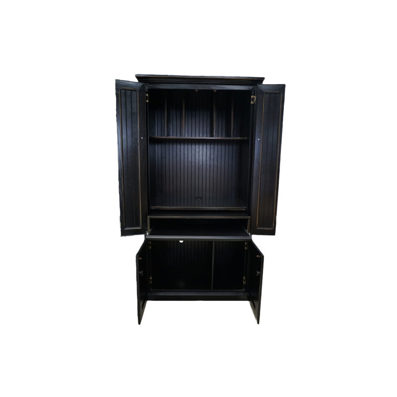 Bureau armoire en bois massif Neasa, Noir antique