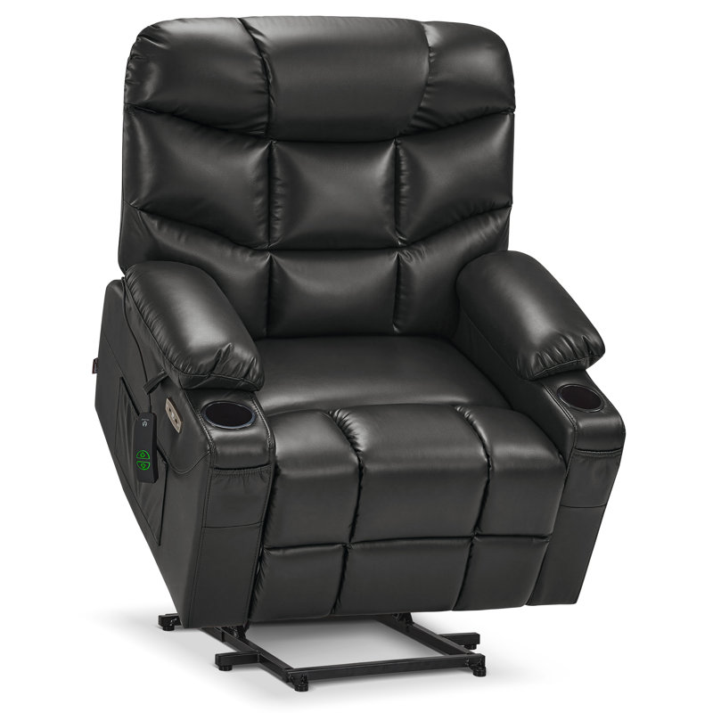 Latise Wide Power Recliner Lift Chair with Extended Footrest, Faux Leather, Black 100% Polyester