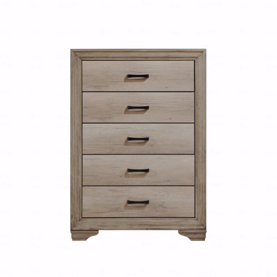 Commode de chambre à coucher 1 pièce avec 5 tiroirs et quincaillerie noire
