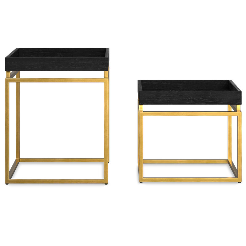 Macy Black and Gold Wood Metal Nesting End Tables, 20 Inch