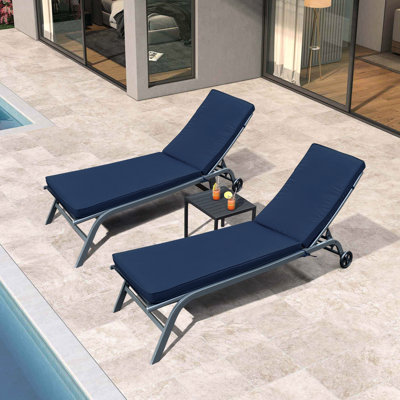 Navy Blue Chaise Lounge Back Cushion And Seat Cushion, 2Pcs , , High Resilience Sponge, Removable Zipper Covers, Easy To Clean Replacement, Blue, Cloth, Fade , Resilient Sponge Padding
