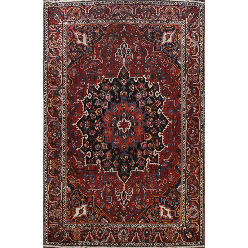Tapis unique en laine noué à la main de style années 1920 de 10 pi 10 po x 13 pi 6 po Aashif en rouge / noir / bleu