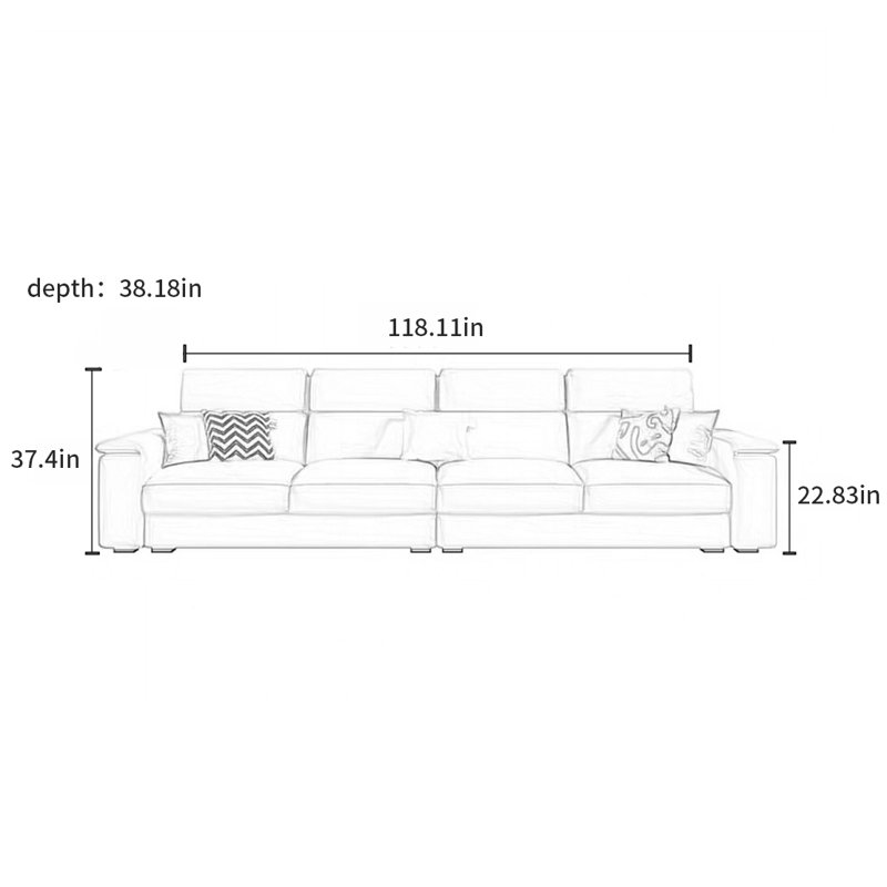 Canapé New Arm, H 37,4 po x l 118,11 po x P 38,18 po