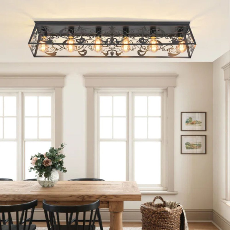 Plafonnier encastré 6 lumières 45,28 po, Noir