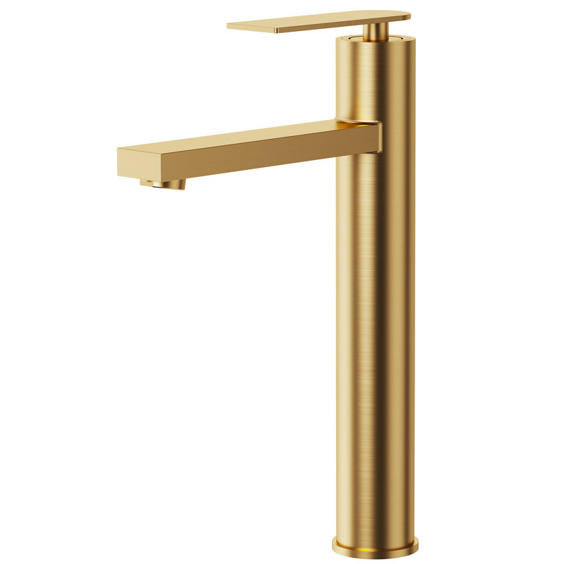 Single Hole Vessel Bathroom Faucet, Single Handle Vessel Bathroom Sink Faucet with Drain Assembly, Brushed Gold