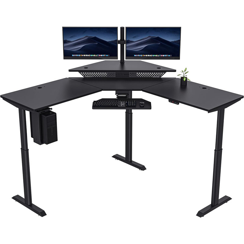 VERSADESK PowerLift 72" x 72" Height Adjustable Corner Standing Desk Workstation, Black, Black