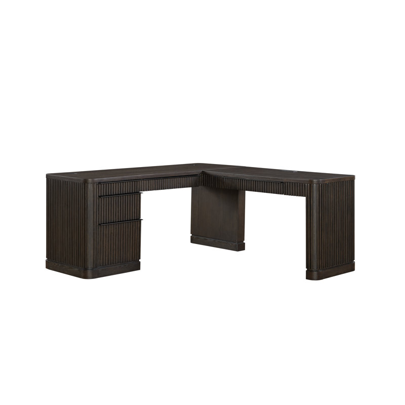 Bureau à caisson Cooperstown, bureau à caisson en L avec retour ouvert, bureau à piédestal, bureau, brun