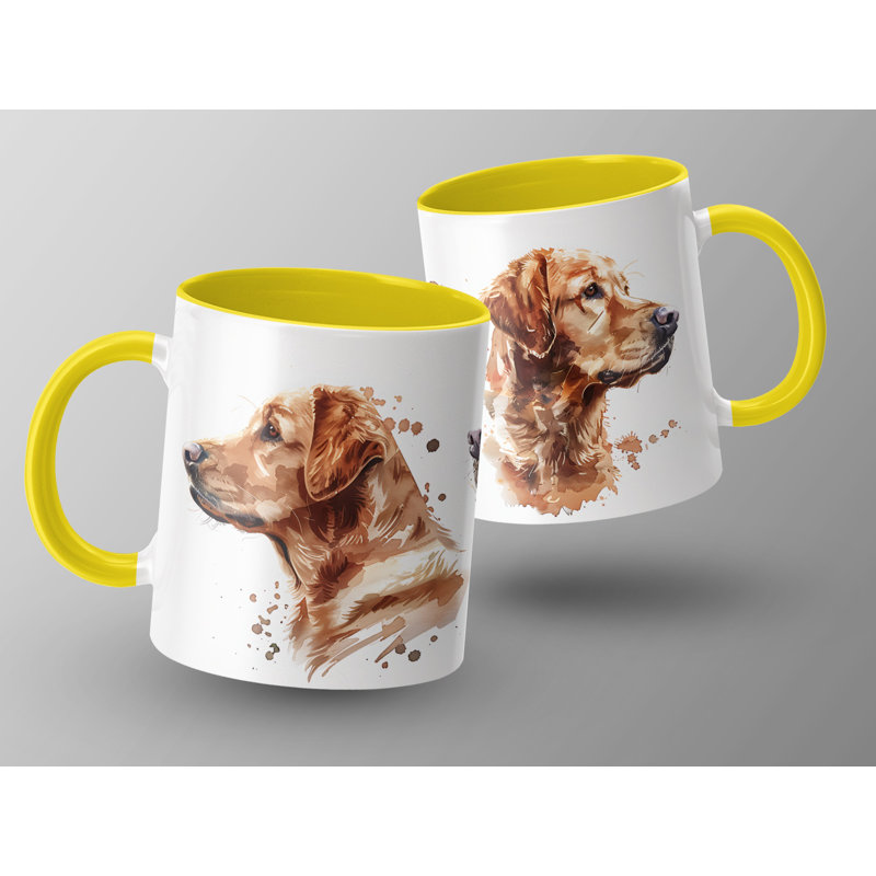 Golden Retriever Watercolor Design 11oz Coffee Mug, Yellow, 3