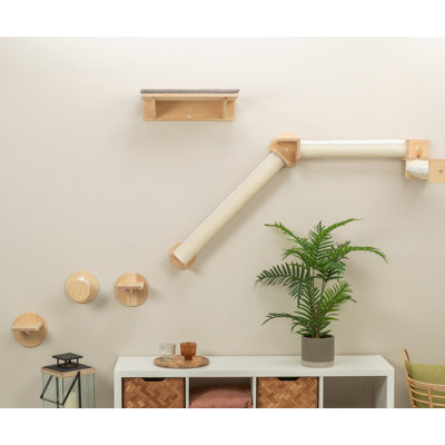 Wall Set 6, Indoor Corner Cat Scratching Post, Climbing Platforms, Removable Cushion, Corner Cat Ledges, Natural/White