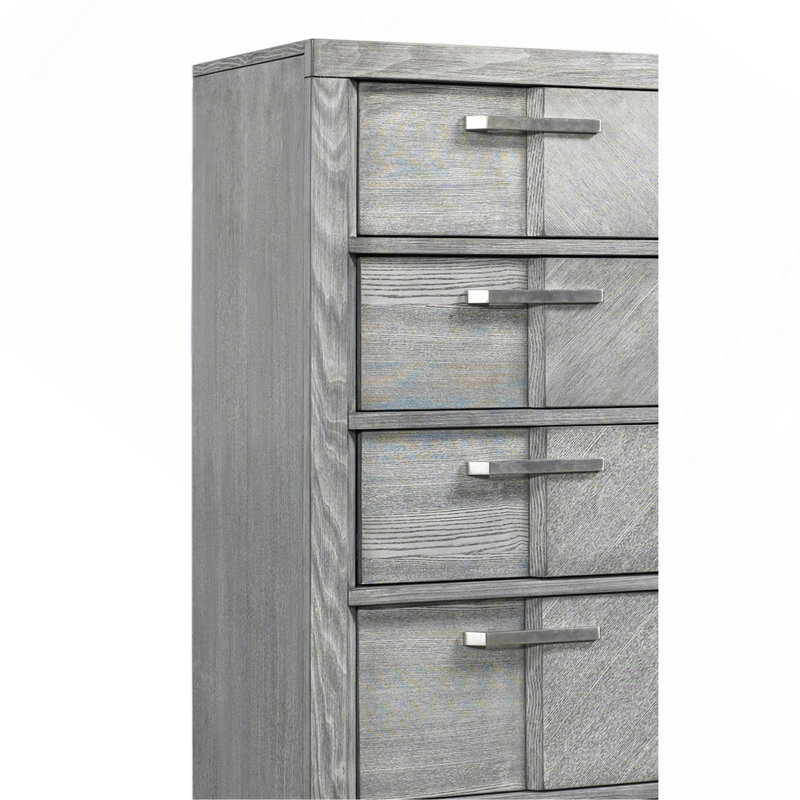 Commode 5 tiroirs en placage assorti gris