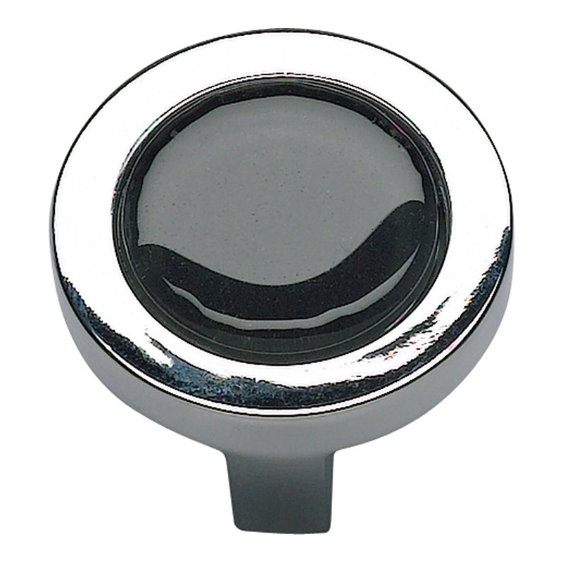 Spa 1-1/4" Diameter Round Knob, Polished Chrome, Black