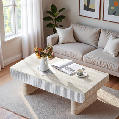 Table basse moderne avec 2 tiroirs cannelés
