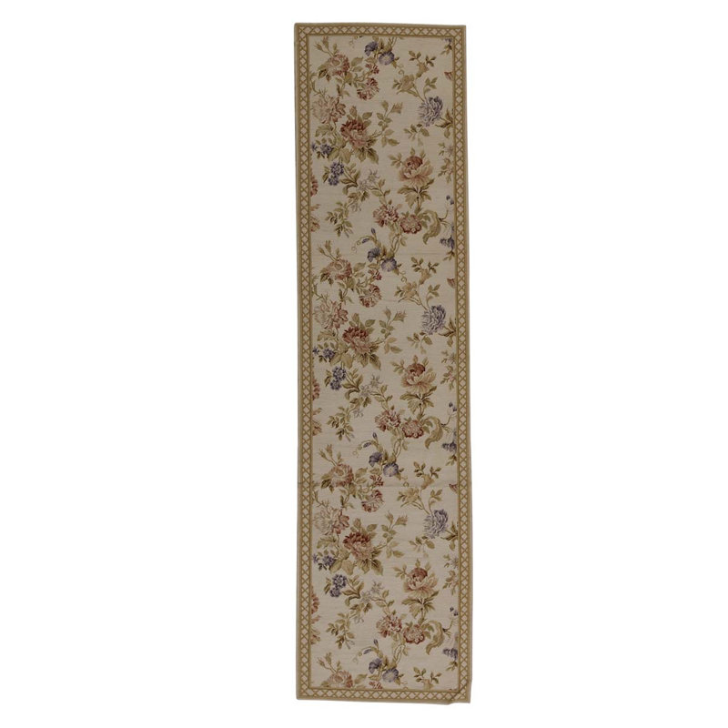 Tapis beige / olive / rose noué à la main de haute qualité
