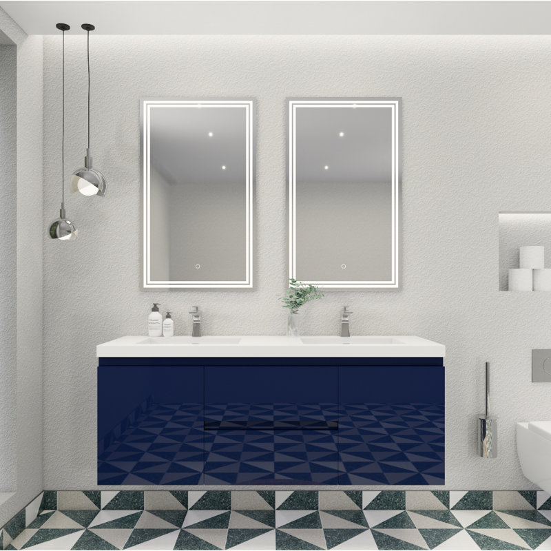 Ensemble de meuble-lavabo double 59 po Aylanna, Bleu nuit brillant