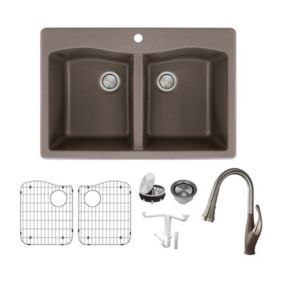 Aversa 33'' L Drop-In Double Bowl Granite Kitchen Sink