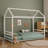 Montessori Style Metal Floor Bed Frame, House Shaped Bed with Guardrails, No Slats-74143708-74143706