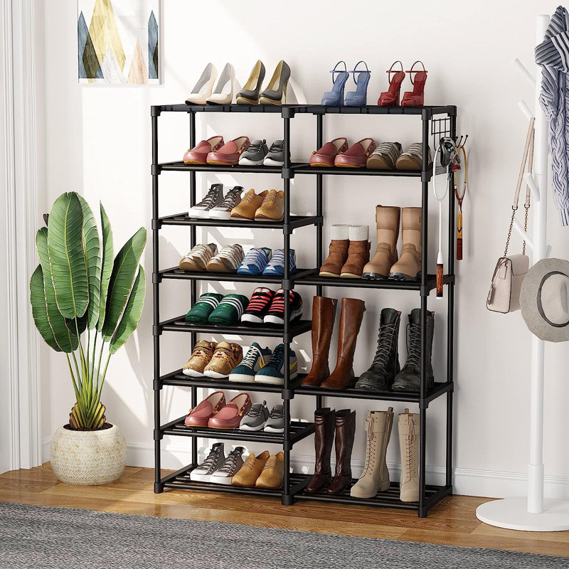 32 Pair Stackable Shoe Rack, Black
