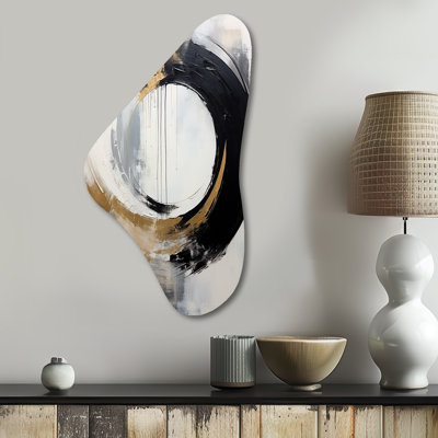 New Balance Dreams, abstrait or et noir I - peinture abstraite en forme de Boomerang, art mural en métal asymétrique