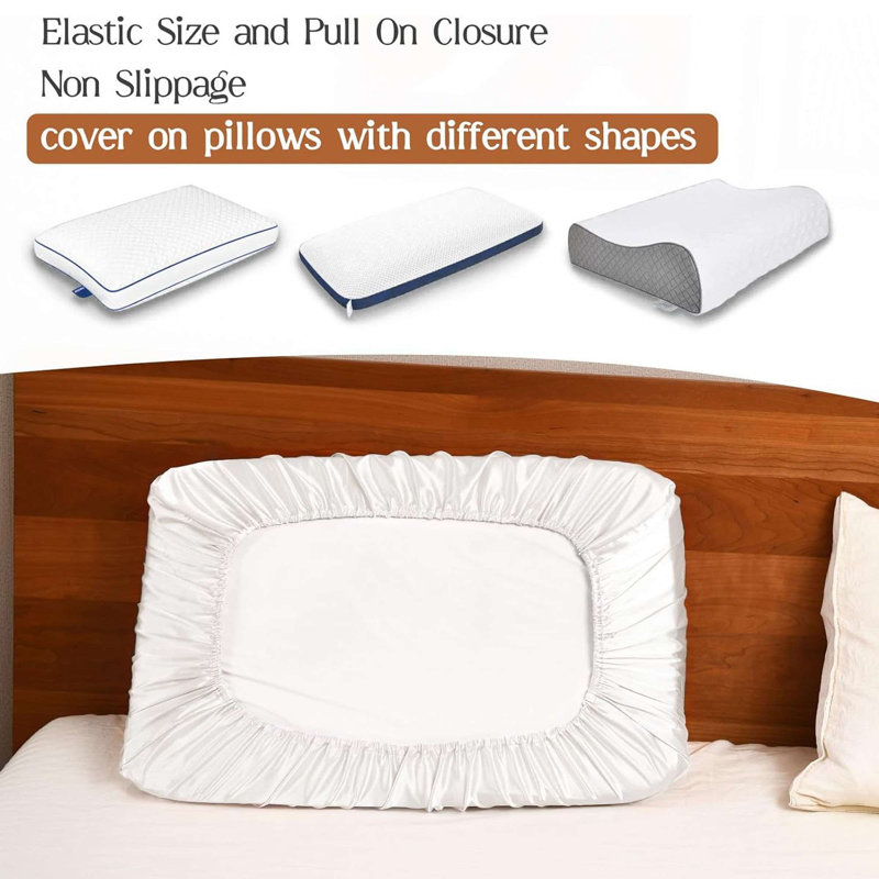 2 Pack Silk Satin Pillowcase for Hair & Skin Travel Elastic Band Cooling Satin Pillow Case Cover, White, King Pillowcase