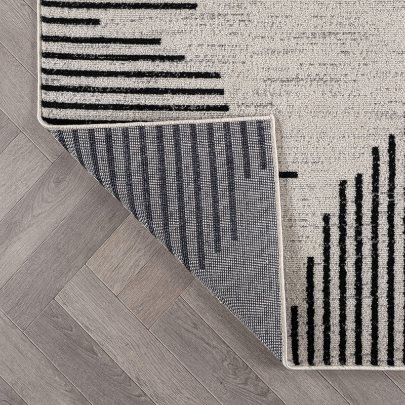 Modern Abstract Area Rug Minimal Contemporary Design, Crème/noir, Rectangulaire 2 pi x 3 pi
