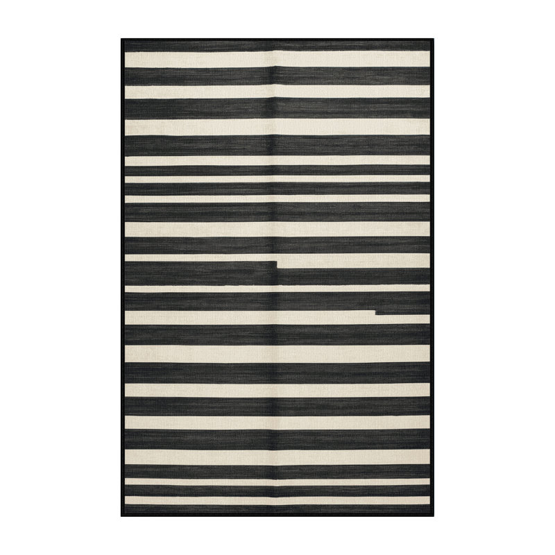 Tapis gris à rayures horizontales lavable à la machine, Rectangulaire 2 pi x 3 pi