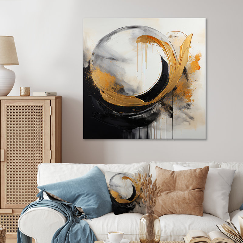 Yin Yang, au-delà de la dualité, abstrait or et noir I - impression, 30" H x 30" W, Toile tendue